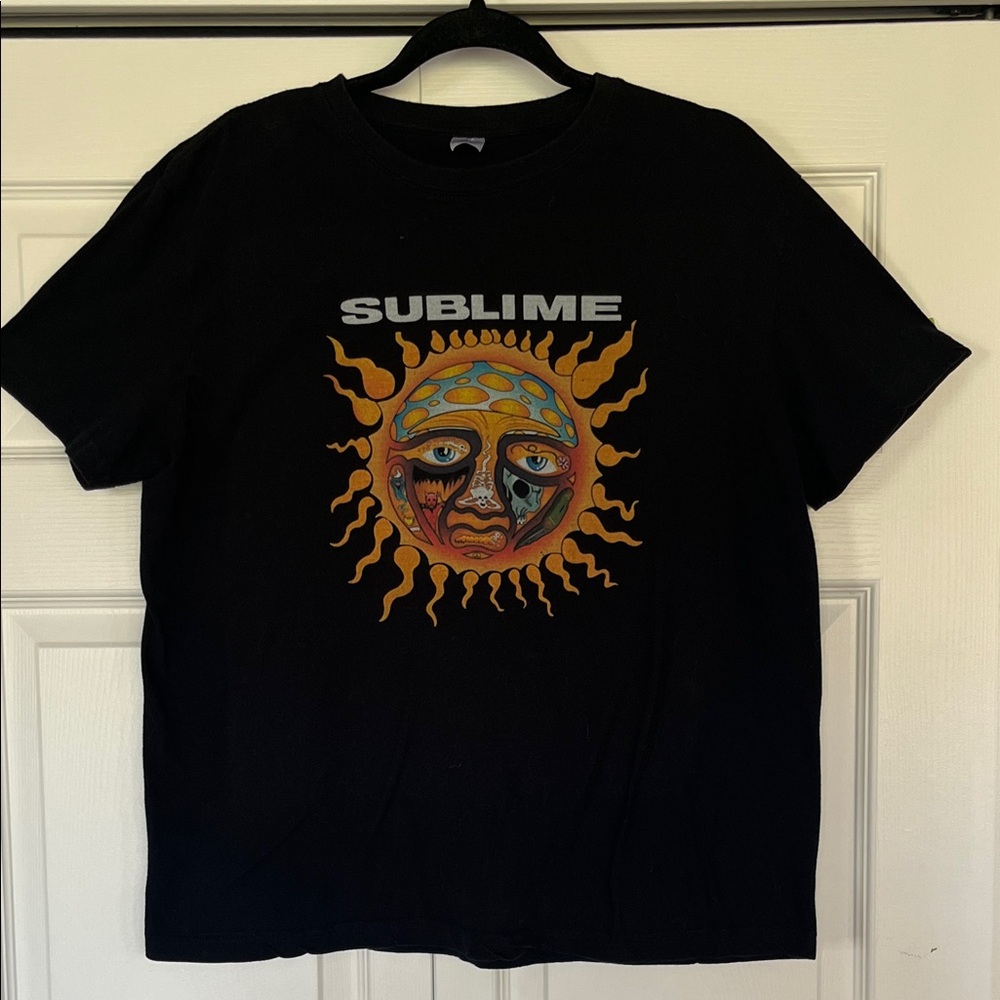 Sublime Black Band Tee with Colorful Sun Graphic